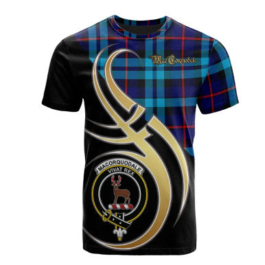 Scottish MacCorquodale Clan Crest Tartan T-Shirt Believe in Me Front Side Tartan Plaid