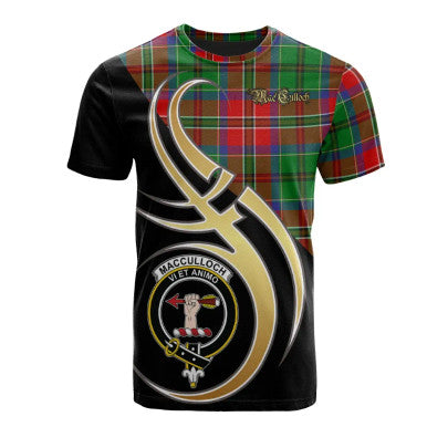 Scottish MacCulloch Clan Crest Tartan T-Shirt Believe in Me Front Side Tartan Plaid