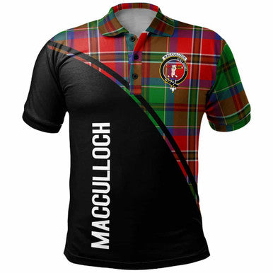 Scottish MacCulloch (McCulloch) Clan Crest Tartan Curve Polo Shirt Front Side Tartan Plaid