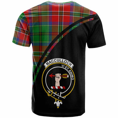 Scottish MacCulloch (McCulloch) Clan Crest Tartan Curve T-Shirt Back Side Tartan Plaid