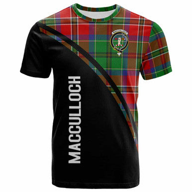 Scottish MacCulloch (McCulloch) Clan Crest Tartan Curve T-Shirt Front Side Tartan Plaid