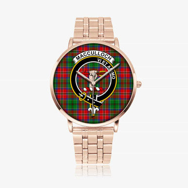 Scottish MacCulloch (McCulloch) Clan Crest Tartan Instafamous Steel Quartz Watches Tartan Plaid Rose Gold 1