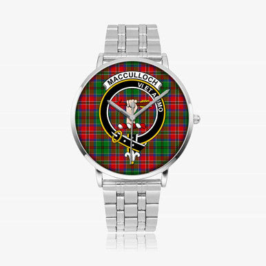 Scottish MacCulloch (McCulloch) Clan Crest Tartan Instafamous Steel Quartz Watches Tartan Plaid Silver 1