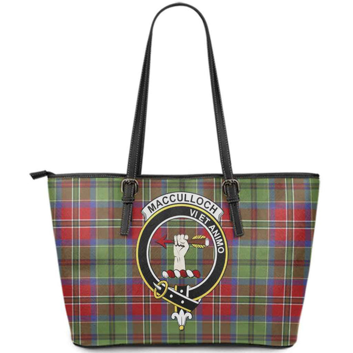 Scottish MacCulloch (McCulloch) Clan Crest Tartan Leather Tote Tartan Plaid