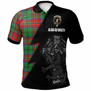 Scottish MacCulloch (McCulloch) Clan Crest Tartan Polo Shirt - Lion Rampant Celtic Cross Flash Style Front Side Tartan Plaid