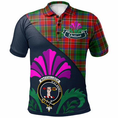 Scottish MacCulloch (McCulloch) Clan Crest Tartan Polo Shirt - Scotland Thistle Style Front Side Tartan Plaid