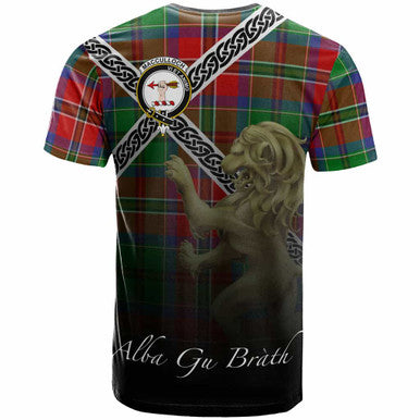 Scottish MacCulloch (McCulloch) Clan Crest Tartan T-Shirt - Celtic With Scotland Lion Back Side Tartan Plaid