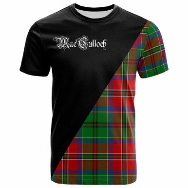 Scottish MacCulloch (McCulloch) Clan Crest Tartan T-Shirt - Military Logo Front Side Tartan Plaid