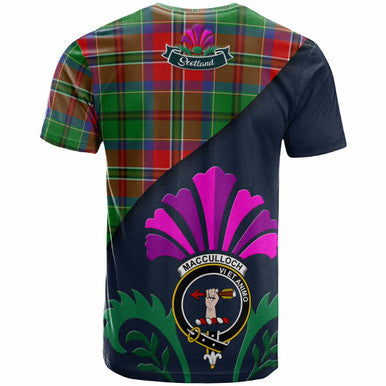 Scottish MacCulloch (McCulloch) Clan Crest Tartan T-Shirt - Scotland Thistle Style Back Side Tartan Plaid