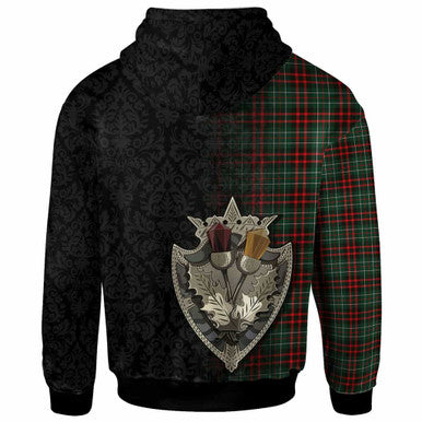 Scottish MacDiarmid Modern Clan Tartan Hoodie - Half Thistle Flowers Celtic Design Back Side Tartan Plaid