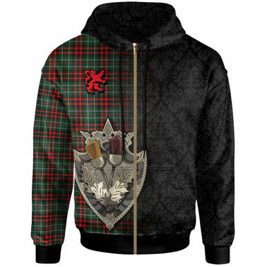 Scottish MacDiarmid Modern Clan Tartan Hoodie - Half Thistle Flowers Celtic Design Zip-up Tartan Plaid
