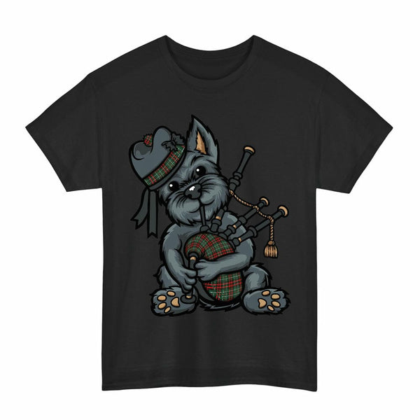 Scottish MacDiarmid Modern Clan Tartan Terrier Bagpipes T-Shirt Tartan Plaid Black Color