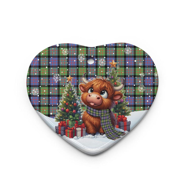 Scottish MacDonald Ancient Clan Tartan Ceramic Ornament Cute Highland Cow Christmas Heart Style Tartan Plaid