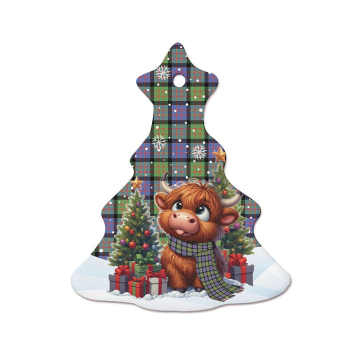 Scottish MacDonald Ancient Clan Tartan Ceramic Ornament Cute Highland Cow Christmas Tree Style Tartan Plaid