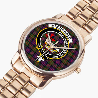 Scottish MacDonald (Clan Donald) Clan Crest Tartan Folding Clasp Steel Quartz Watches Tartan Plaid Rose Gold 2