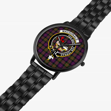 Scottish MacDonald (Clan Donald) Clan Crest Tartan Instafamous Steel Quartz Watches Tartan Plaid Black 2