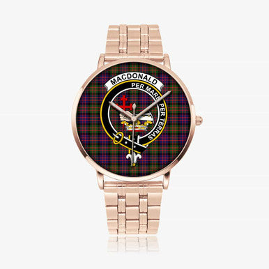 Scottish MacDonald (Clan Donald) Clan Crest Tartan Instafamous Steel Quartz Watches Tartan Plaid Rose Gold 1