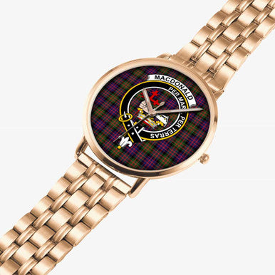 Scottish MacDonald (Clan Donald) Clan Crest Tartan Instafamous Steel Quartz Watches Tartan Plaid Rose Gold 2