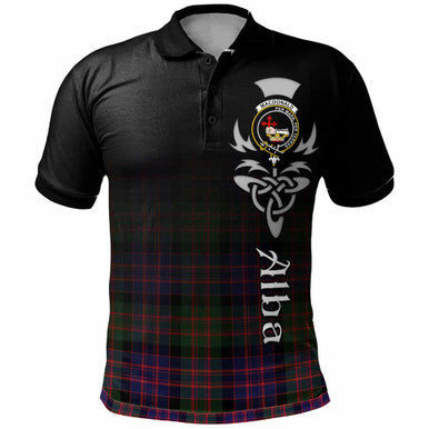 Scottish MacDonald (Clan Donald) Clan Crest Tartan Polo Shirt - Alba Gu Brath Family Crest Celtic Inspired Front Side Tartan Plaid