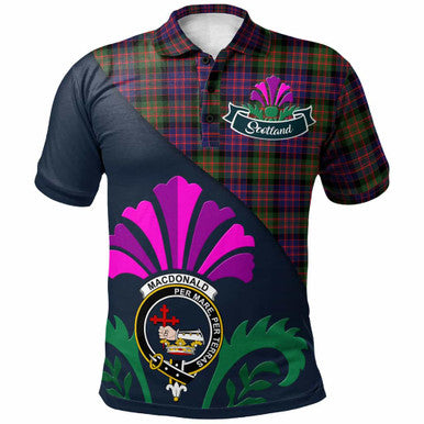 Scottish MacDonald (Clan Donald) Clan Crest Tartan Polo Shirt - Scotland Thistle Style Front Side Tartan Plaid