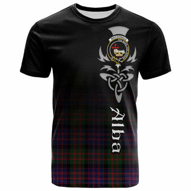 Scottish MacDonald (Clan Donald) Clan Crest Tartan T-Shirt - Alba Gu Brath Family Crest Celtic Inspired Front Side Tartan Plaid