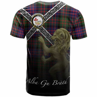 Scottish MacDonald (Clan Donald) Clan Crest Tartan T-Shirt - Celtic With Scotland Lion Back Side Tartan Plaid