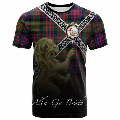 Scottish MacDonald (Clan Donald) Clan Crest Tartan T-Shirt - Celtic With Scotland Lion Front Side Tartan Plaid