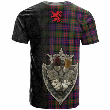 Scottish MacDonald (Clan Donald) Clan Crest Tartan T-Shirt - Half Thistle Flowers Celtic Design Back Side Tartan Plaid