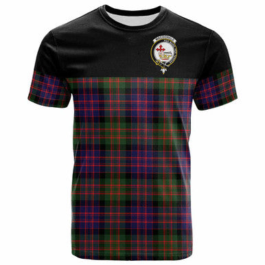 Scottish MacDonald (Clan Donald) Clan Crest Tartan T-Shirt - Horizontal Style Front Side Tartan Plaid
