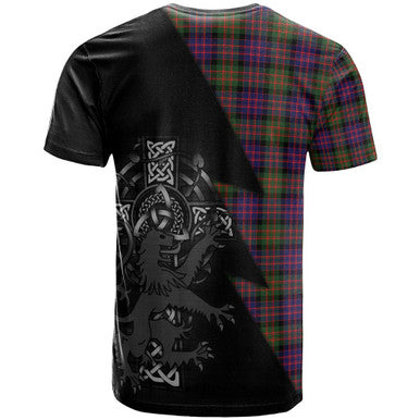 Scottish MacDonald (Clan Donald) Clan Crest Tartan T-Shirt - Lion Rampant Celtic Cross Flash Style Back Side Tartan Plaid