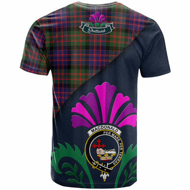 Scottish MacDonald (Clan Donald) Clan Crest Tartan T-Shirt - Scotland Thistle Style Back Side Tartan Plaid