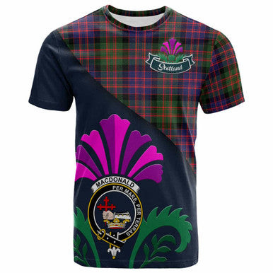 Scottish MacDonald (Clan Donald) Clan Crest Tartan T-Shirt - Scotland Thistle Style Front Side Tartan Plaid