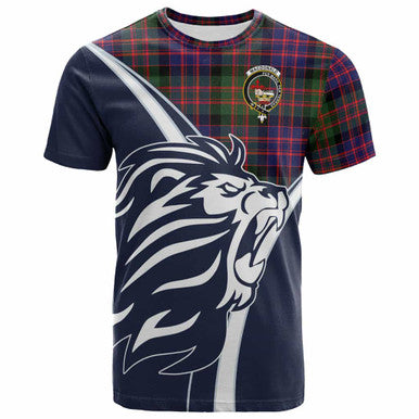 Scottish MacDonald (Clan Donald) Clan Crest Tartan T-Shirt - Scottish Flag With Lion Front Side Tartan Plaid