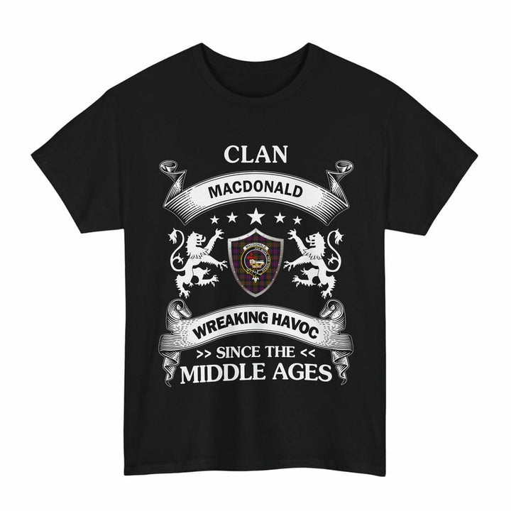 Scottish MacDonald (Clan Donald) Clan Crest Tartan T-Shirt Wreaking Havoc Design Tartan Plaid Black Color