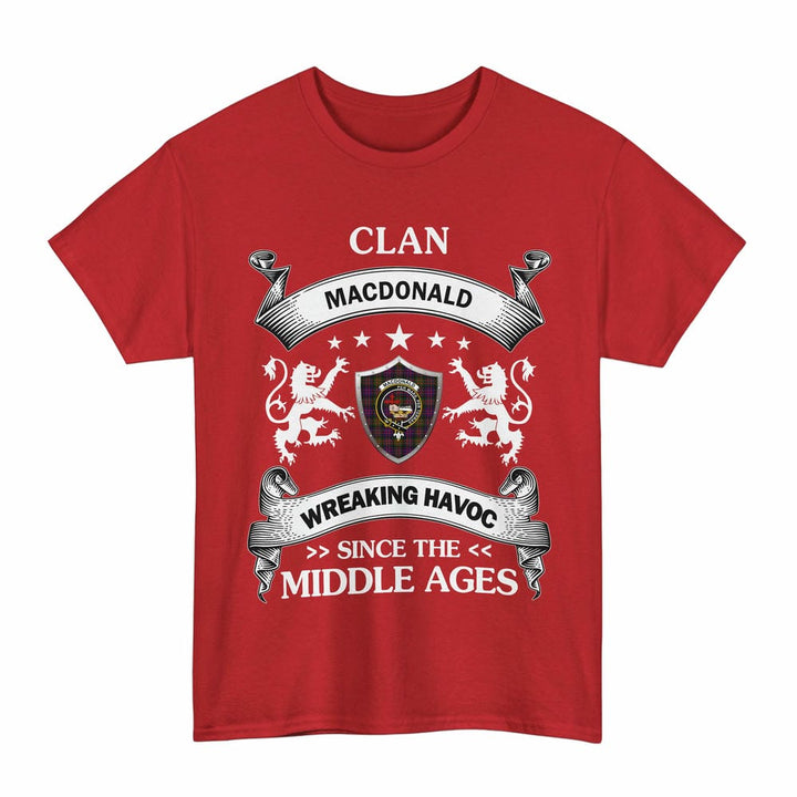 Scottish MacDonald (Clan Donald) Clan Crest Tartan T-Shirt Wreaking Havoc Design Tartan Plaid Red Color