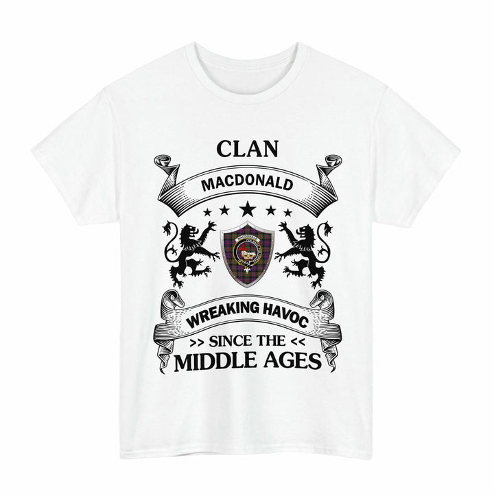 Scottish MacDonald (Clan Donald) Clan Crest Tartan T-Shirt Wreaking Havoc Design Tartan Plaid White Color