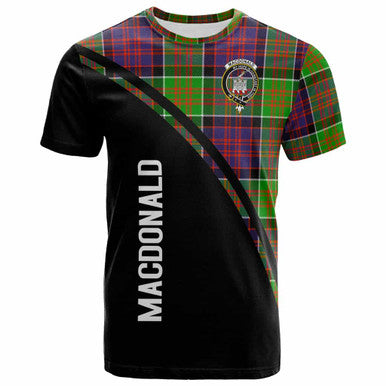 Scottish MacDonald (Clan Ranald) Clan Crest Tartan Curve T-Shirt Front Side Tartan Plaid