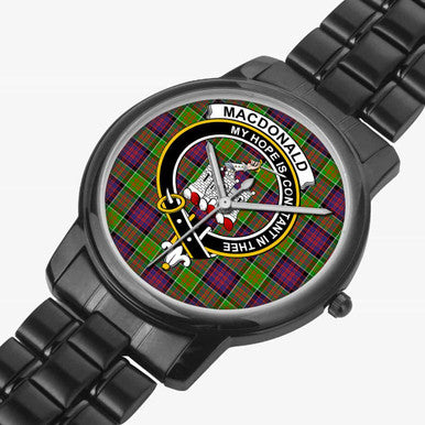 Scottish MacDonald (Clan Ranald) Clan Crest Tartan Folding Clasp Steel Quartz Watches Tartan Plaid Black 2