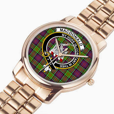 Scottish MacDonald (Clan Ranald) Clan Crest Tartan Folding Clasp Steel Quartz Watches Tartan Plaid Rose Gold 2