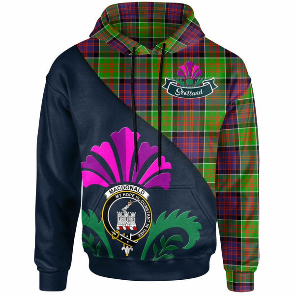 Scottish MacDonald (Clan Ranald) Clan Crest Tartan Hoodie - Scotland Thistle Style Front Side Tartan Plaid