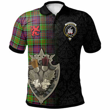 Scottish MacDonald (Clan Ranald) Clan Crest Tartan Polo Shirt - Half Thistle Flowers Celtic Design Front Side Tartan Plaid