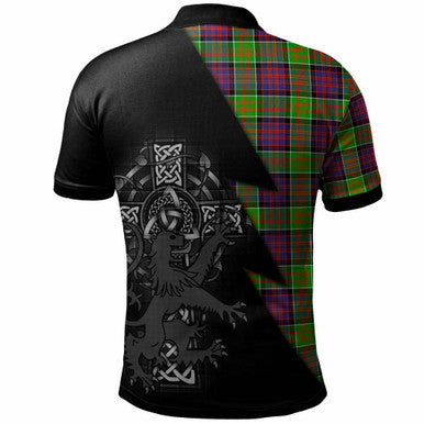 Scottish MacDonald (Clan Ranald) Clan Crest Tartan Polo Shirt - Lion Rampant Celtic Cross Flash Style Back Side Tartan Plaid