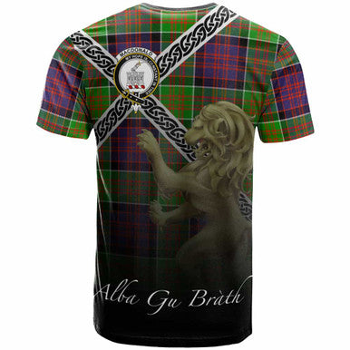 Scottish MacDonald (Clan Ranald) Clan Crest Tartan T-Shirt - Celtic With Scotland Lion Back Side Tartan Plaid