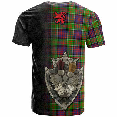 Scottish MacDonald (Clan Ranald) Clan Crest Tartan T-Shirt - Half Thistle Flowers Celtic Design Back Side Tartan Plaid