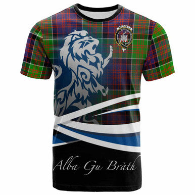 Scottish MacDonald (Clan Ranald) Clan Crest Tartan T-Shirt - Scotland Lion Front Side Tartan Plaid