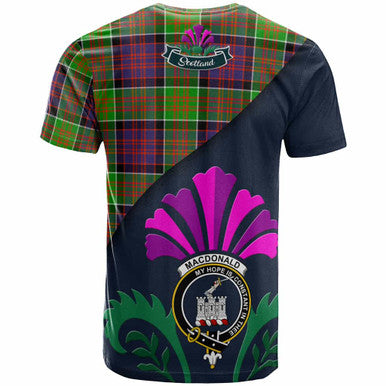 Scottish MacDonald (Clan Ranald) Clan Crest Tartan T-Shirt - Scotland Thistle Style Back Side Tartan Plaid
