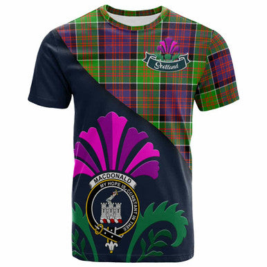 Scottish MacDonald (Clan Ranald) Clan Crest Tartan T-Shirt - Scotland Thistle Style Front Side Tartan Plaid