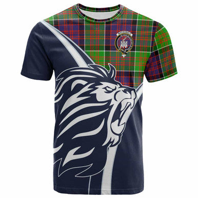 Scottish MacDonald (Clan Ranald) Clan Crest Tartan T-Shirt - Scottish Flag With Lion Front Side Tartan Plaid