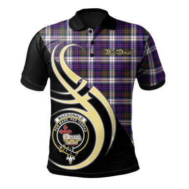 Scottish MacDonald Dress Modern Clan Crest Tartan Polo Shirt Believe in Me Front Side Tartan Plaid