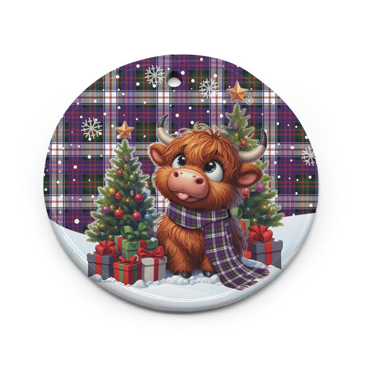 Scottish MacDonald Dress Modern Clan Tartan Ceramic Ornament Cute Highland Cow Christmas Circle Style Tartan Plaid
